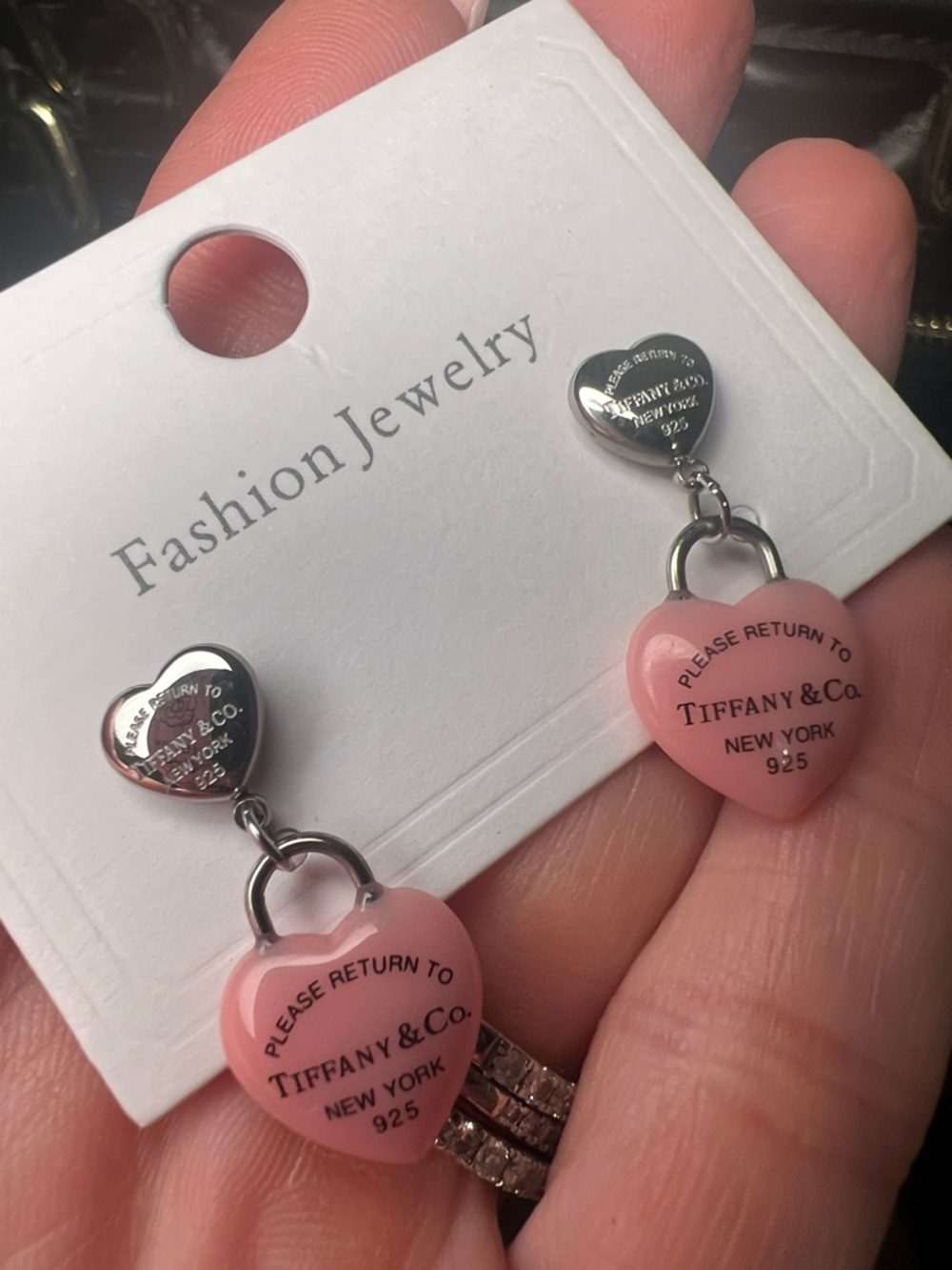 Pink Heart Drop Earrings - 'Please Return To' Design